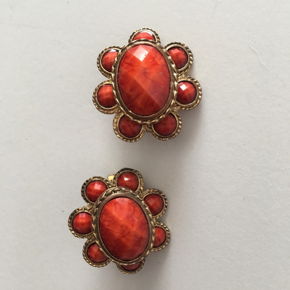 Amrita Singh Big Orange Oval Clip On Earrings